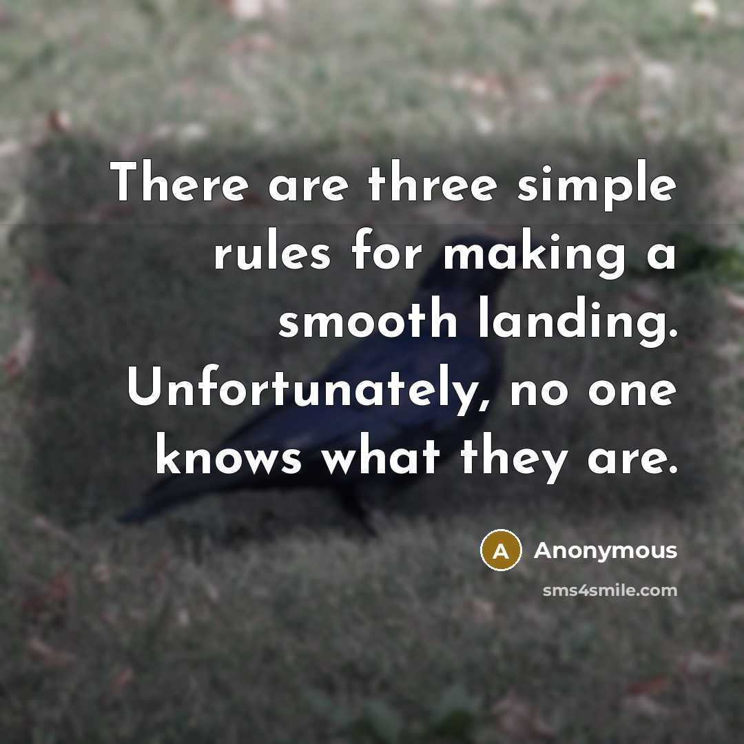 “There are three simple rules for making a smooth landing. Unfortunately, no one knows what they are.” quote by Anonymous