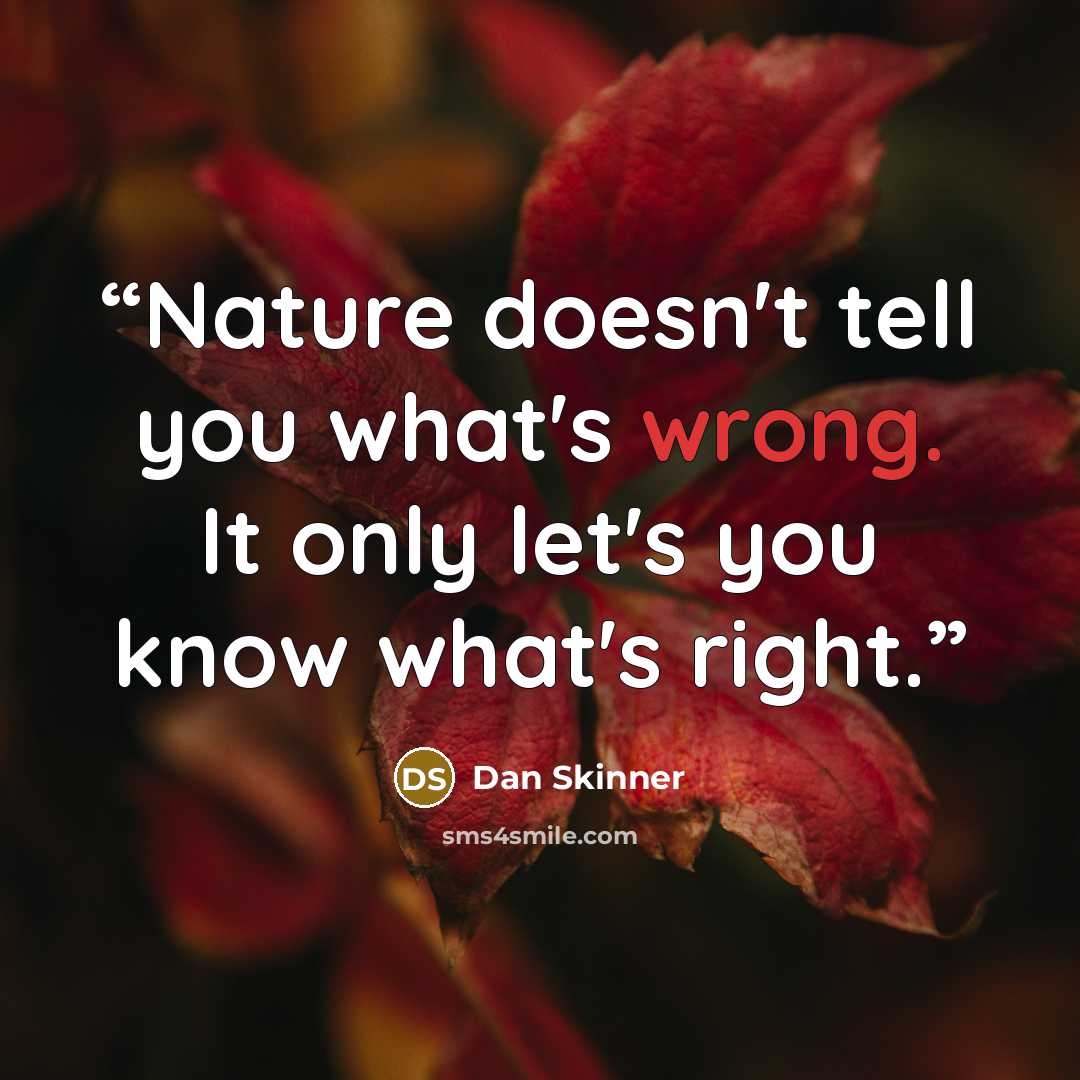 “Nature doesn't tell you what's wrong. It only let's you know what's right.” quote by Dan Skinner