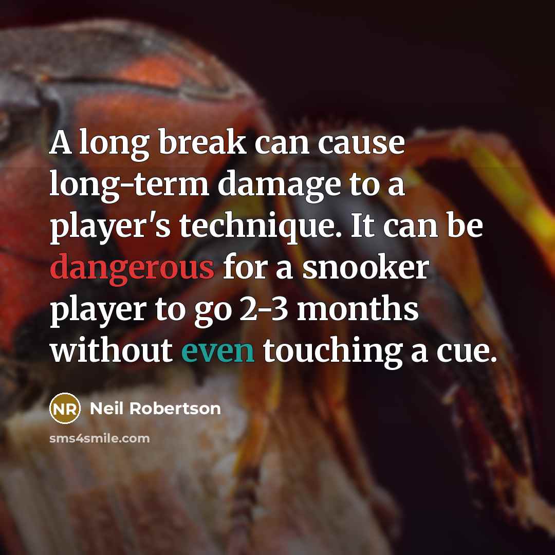 “A long break can cause long-term damage to a player's technique. It can be dangerous for a snooker player to go 2-3 months without even touching a cue.” quote by Neil Robertson