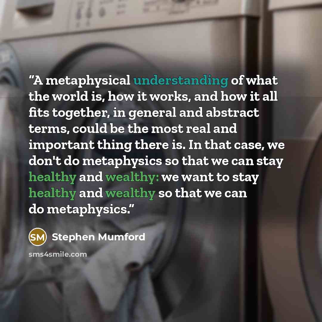 “A metaphysical understanding of what the world is, how it works, and how it all fits together, in general and abstract terms, could be the most real and important thing there is. In that case, we don't do metaphysics so that we can stay healthy and wealthy: we want to stay healthy and wealthy so…” quote by Stephen Mumford