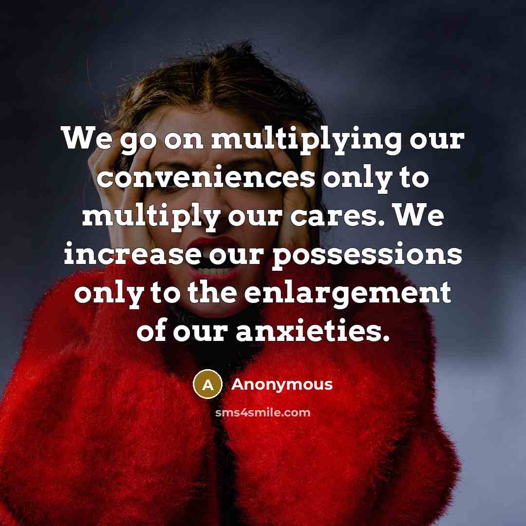 “We go on multiplying our conveniences only to multiply our cares. We increase our possessions only to the enlargement of our anxieties.” quote by Anonymous