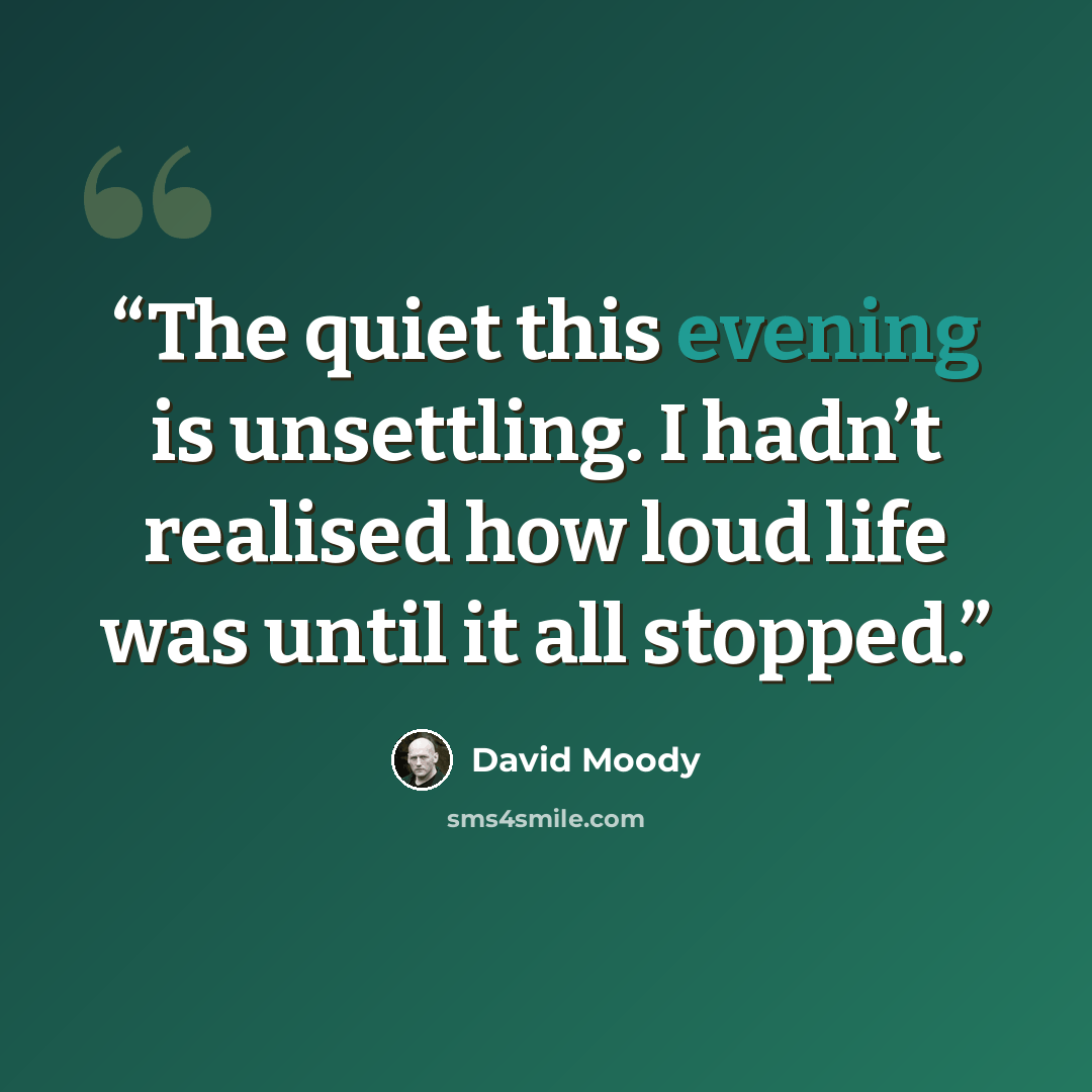 “The quiet this evening is unsettling. I hadn’t realised how loud life was until it all stopped.” quote by David Moody