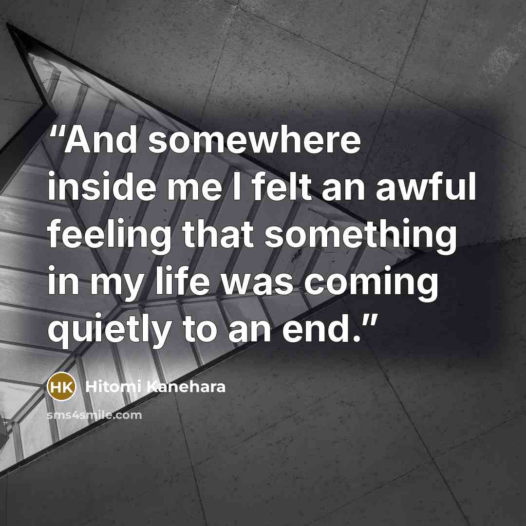 “And somewhere inside me I felt an awful feeling that something in my life was coming quietly to an end.” quote by Hitomi Kanehara