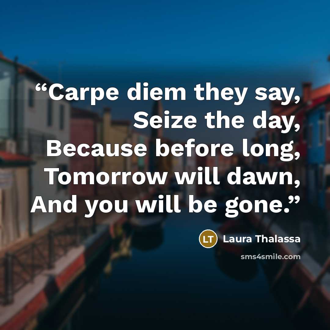 “Carpe diem they say, Seize the day, Because before long, Tomorrow will dawn, And you will be gone.” quote by Laura Thalassa