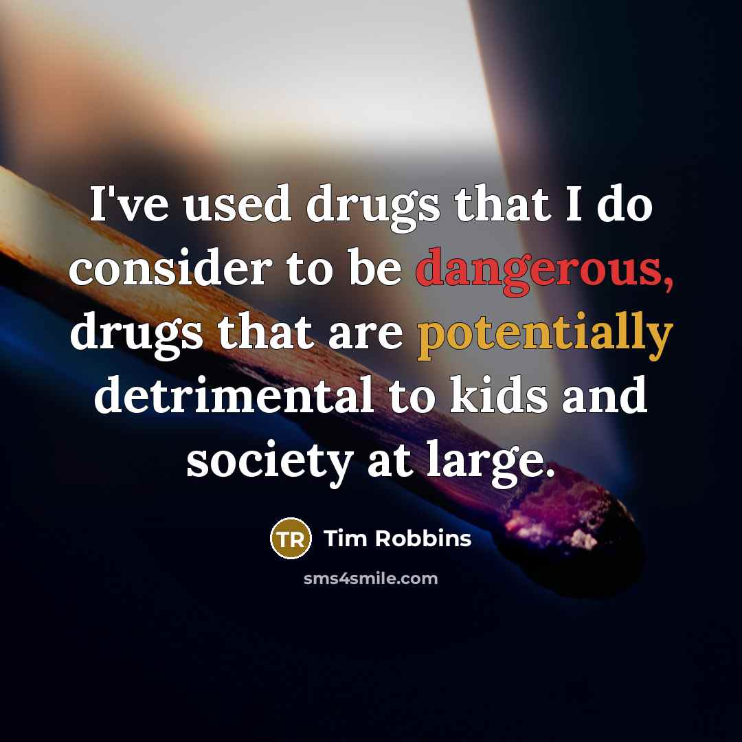 “I've used drugs that I do consider to be dangerous, drugs that are potentially detrimental to kids and society at large.” quote by Tim Robbins