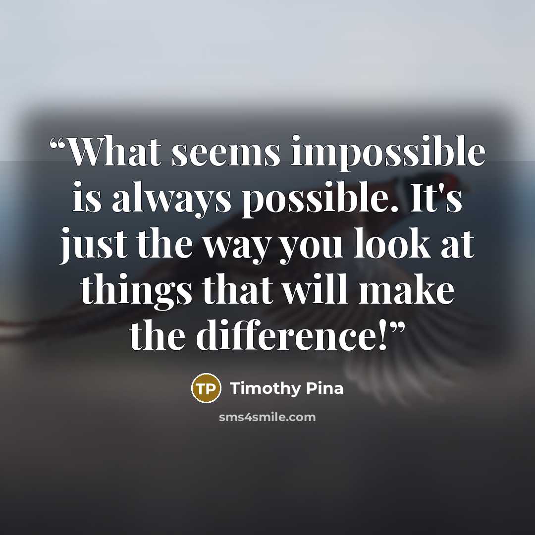 “What seems impossible is always possible. It's just the way you look at things that will make the difference!” quote by Timothy Pina