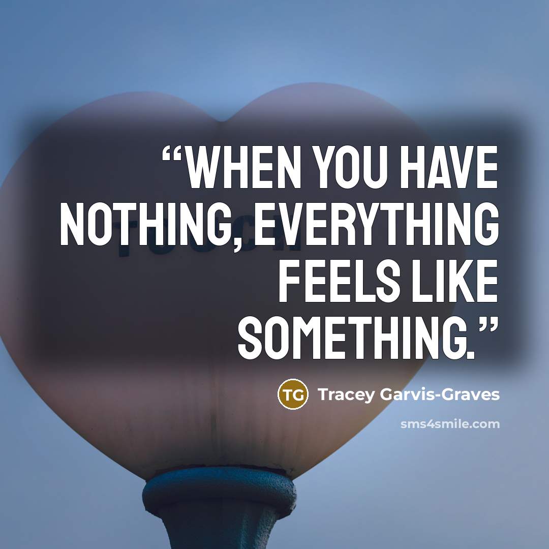 “When you have nothing, everything feels like something.” quote by Tracey Garvis-Graves