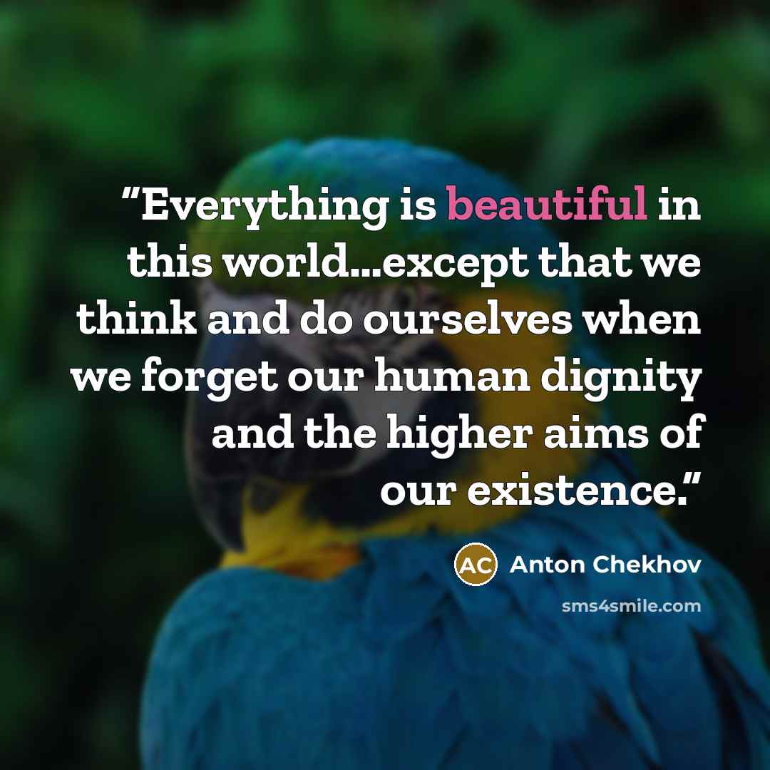 “Everything is beautiful in this world…except that we think and do ourselves when we forget our human dignity and the higher aims of our existence.” quote by Anton Chekhov