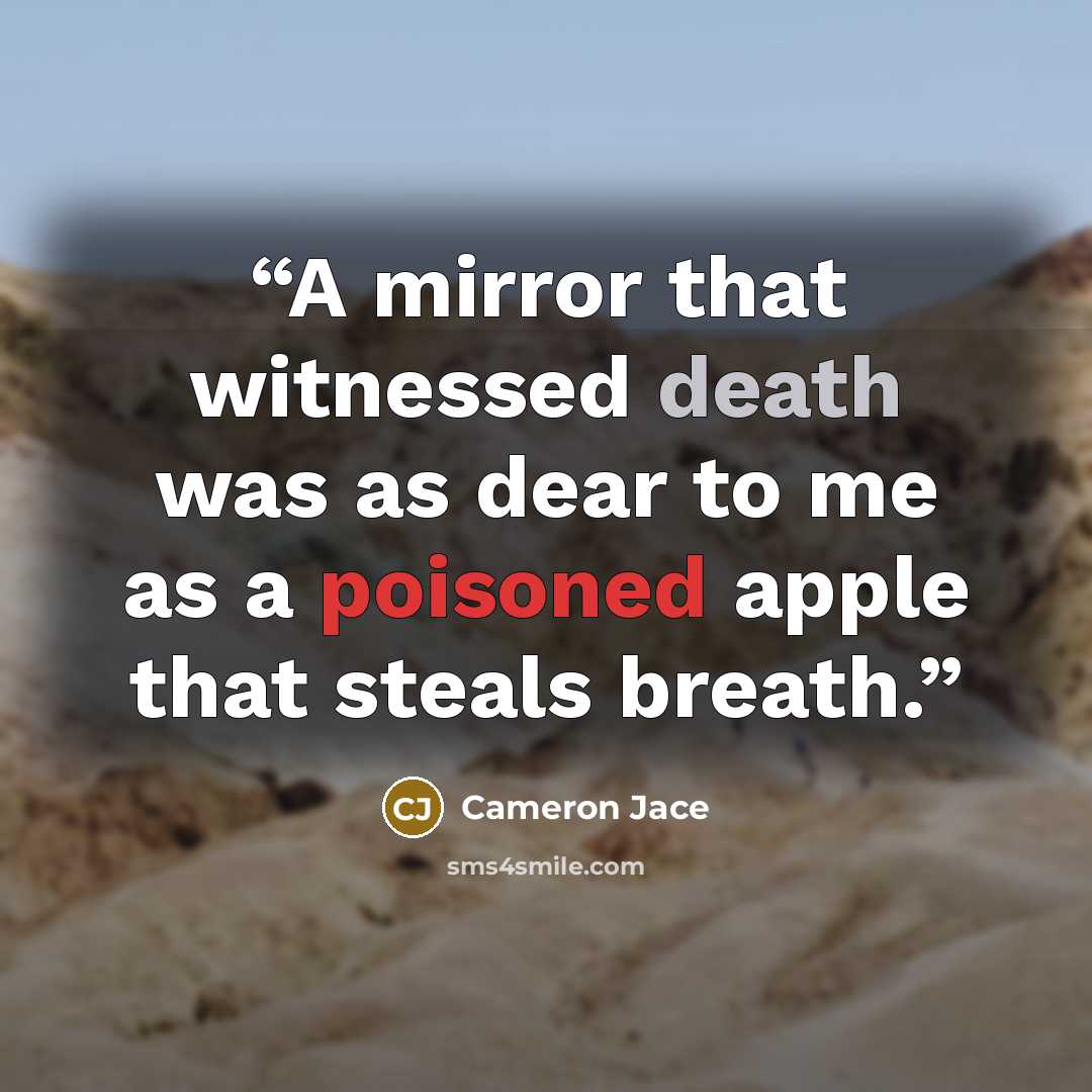 “A mirror that witnessed death was as dear to me as a poisoned apple that steals breath.” quote by Cameron Jace
