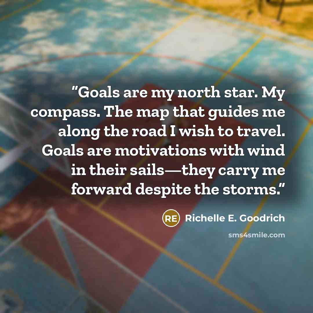 “Goals are my north star. My compass. The map that guides me along the road I wish to travel. Goals are motivations with wind in their sails—they carry me forward despite the storms.” quote by Richelle E. Goodrich