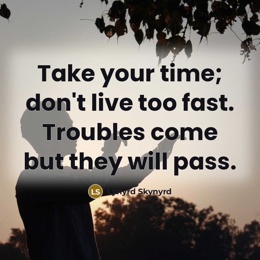 “Take your time; don't live too fast. Troubles come but they will pass.” quote by Lynyrd Skynyrd