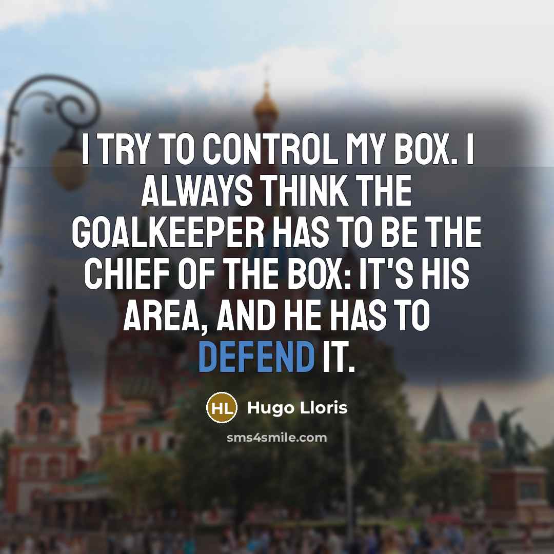 “I try to control my box. I always think the goalkeeper has to be the chief of the box: it's his area, and he has to defend it.” quote by Hugo Lloris