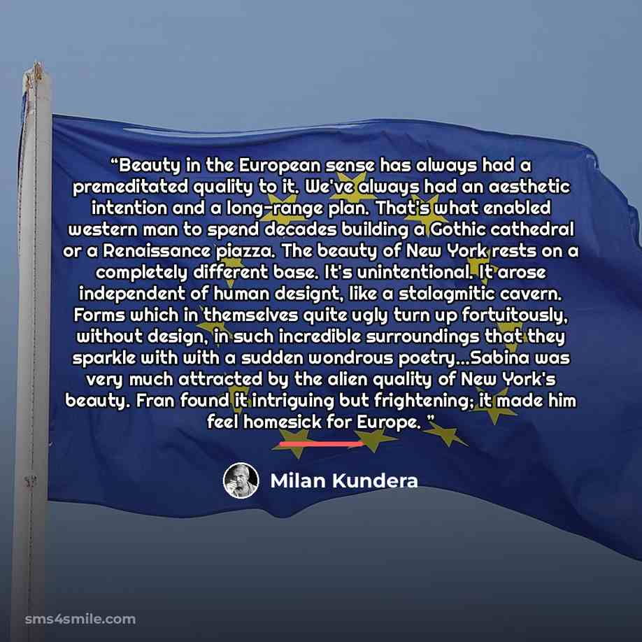 “Beauty in the European sense has always had a premeditated quality to it. We've always had an aesthetic intention and a long-range plan. That's what enabled western man to spend decades building a Gothic cathedral or a Renaissance piazza. The beauty of New York rests on a completely different…” quote by Milan Kundera