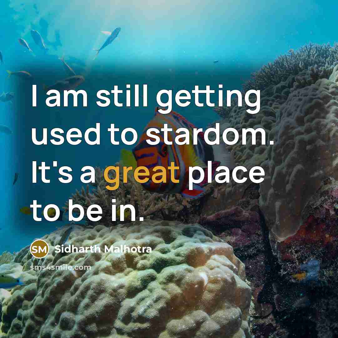 “I am still getting used to stardom. It's a great place to be in.” quote by Sidharth Malhotra