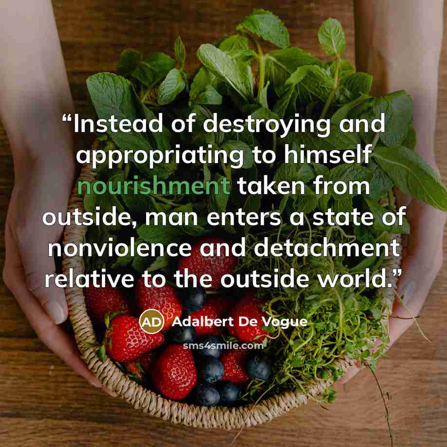 “Instead of destroying and appropriating to himself nourishment taken from outside, man enters a state of nonviolence and detachment relative to the outside world.” quote by Adalbert De Vogue