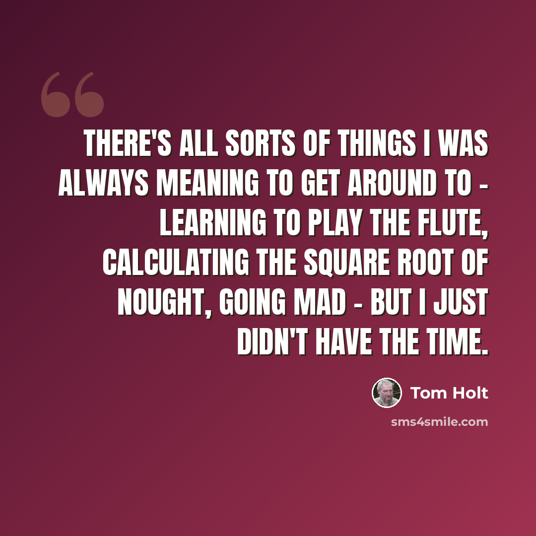 “There's all sorts of things I was always meaning to get around to - learning to play the flute, calculating the square root of nought, going mad - but I just didn't have the time.” quote by Tom Holt