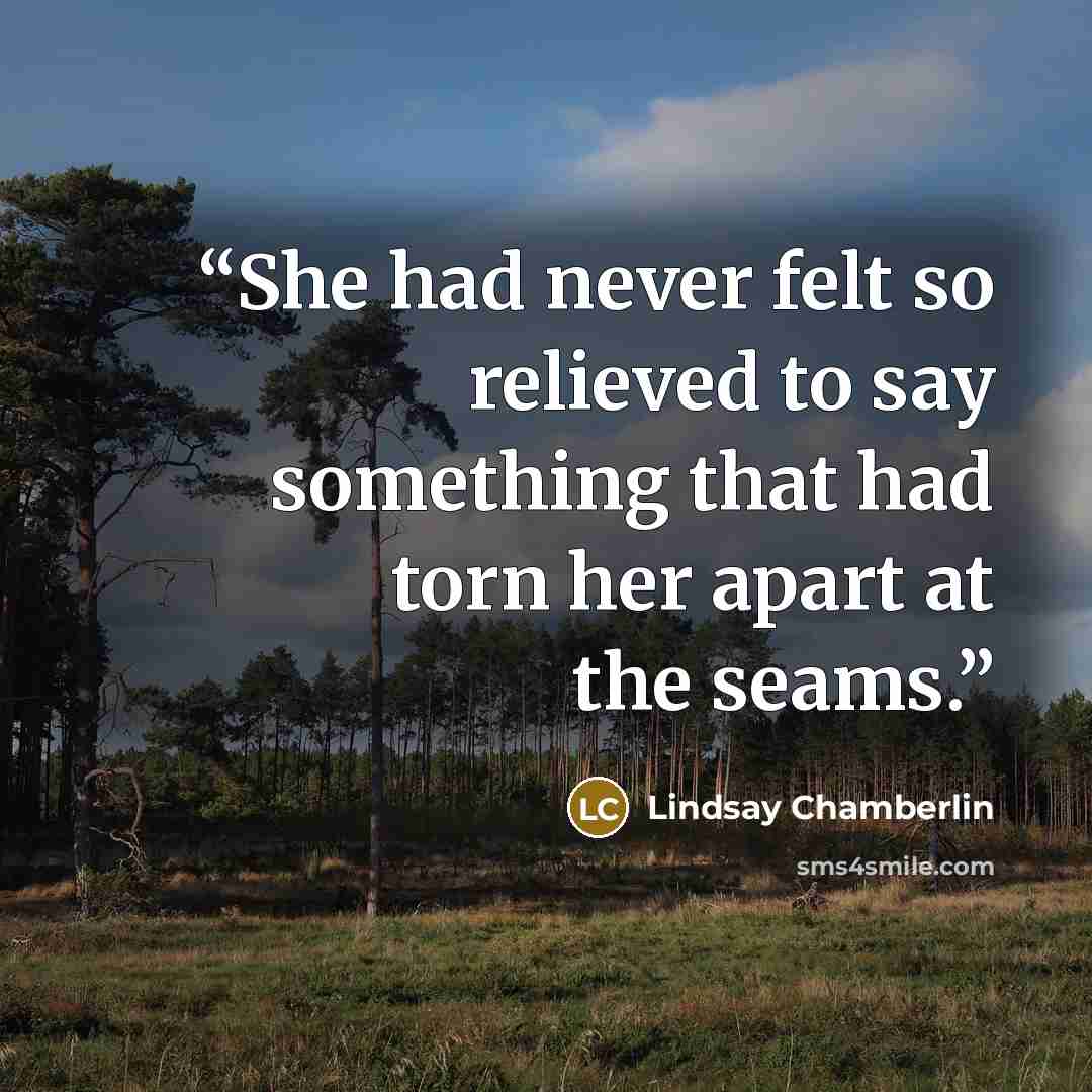 “She had never felt so relieved to say something that had torn her apart at the seams.” quote by Lindsay Chamberlin