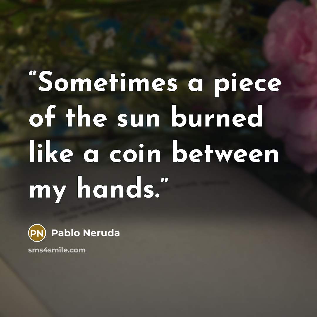 “Sometimes a piece of the sun burned like a coin between my hands.” quote by Pablo Neruda