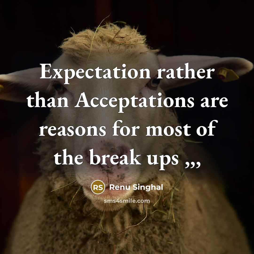 “Expectation rather than Acceptations are reasons for most of the break ups ,,,” quote by Renu Singhal