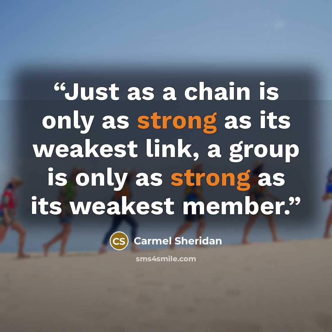 “Just as a chain is only as strong as its weakest link, a group is only as strong as its weakest member.” quote by Carmel Sheridan