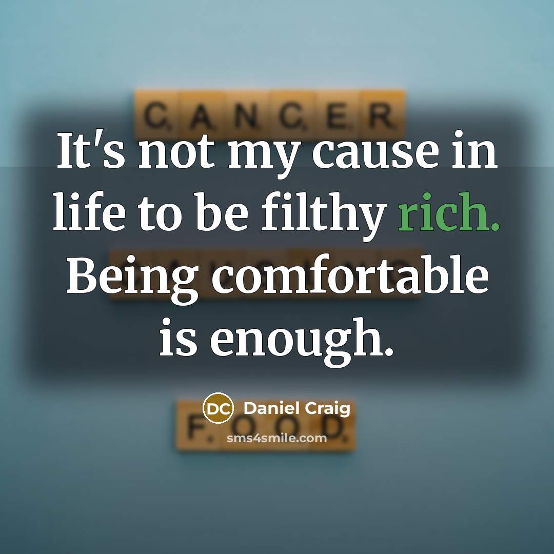 “It's not my cause in life to be filthy rich. Being comfortable is enough.” quote by Daniel Craig
