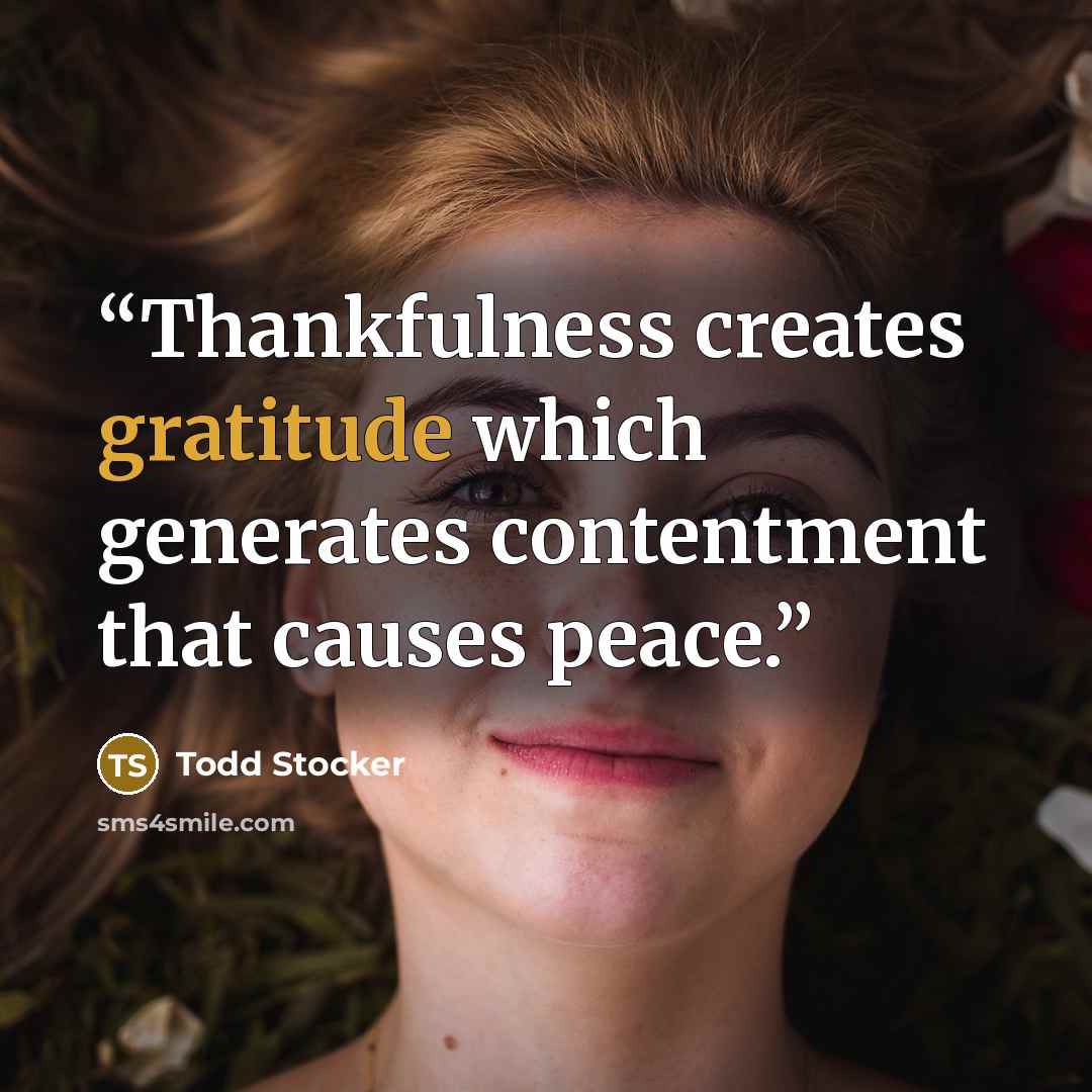 “Thankfulness creates gratitude which generates contentment that causes peace.” quote by Todd Stocker