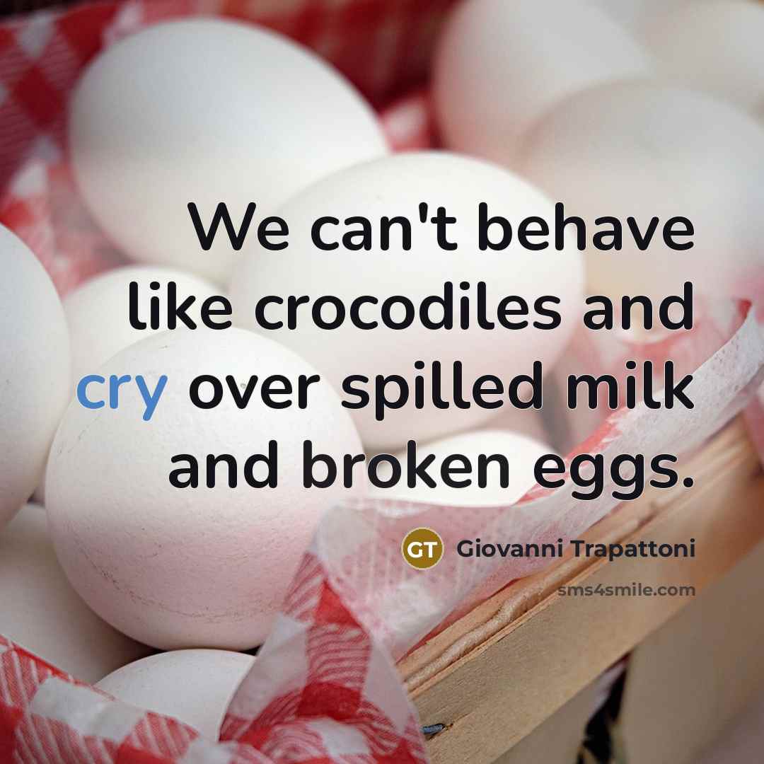 “We can't behave like crocodiles and cry over spilled milk and broken eggs.” quote by Giovanni Trapattoni
