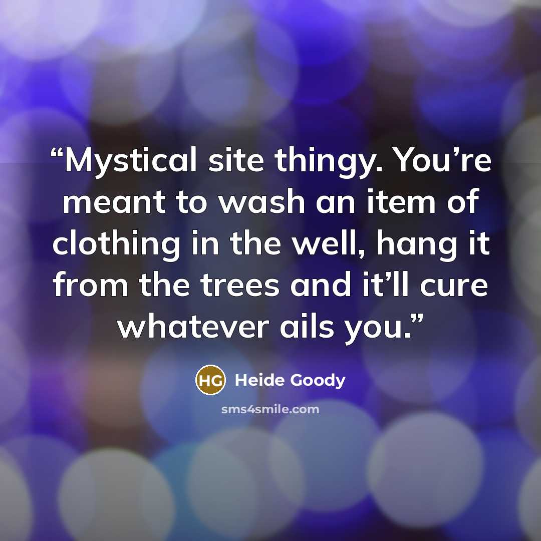 “Mystical site thingy. You’re meant to wash an item of clothing in the well, hang it from the trees and it’ll cure whatever ails you.” quote by Heide Goody