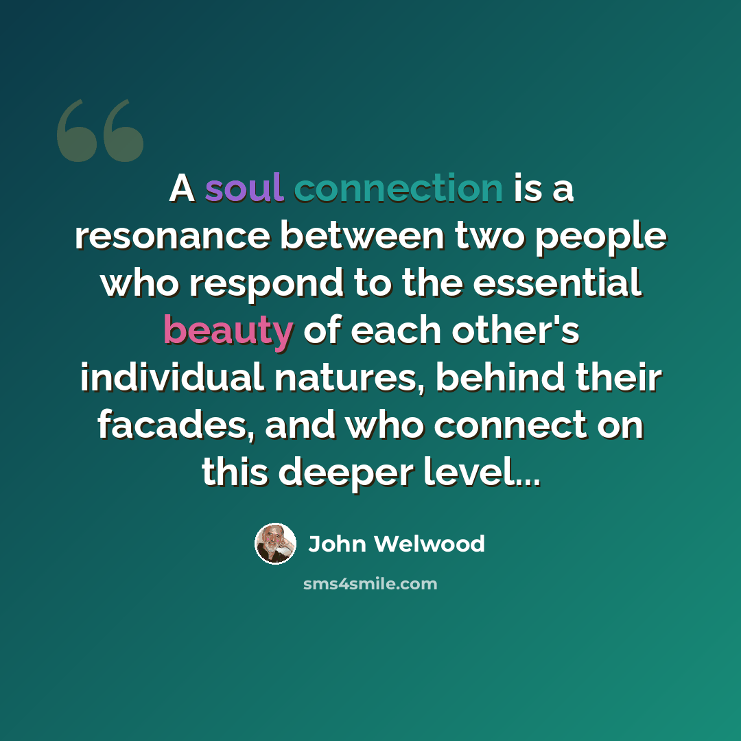“A soul connection is a resonance between two people who respond to the essential beauty of each other's individual natures, behind their facades, and who connect on this deeper level...” quote by John Welwood