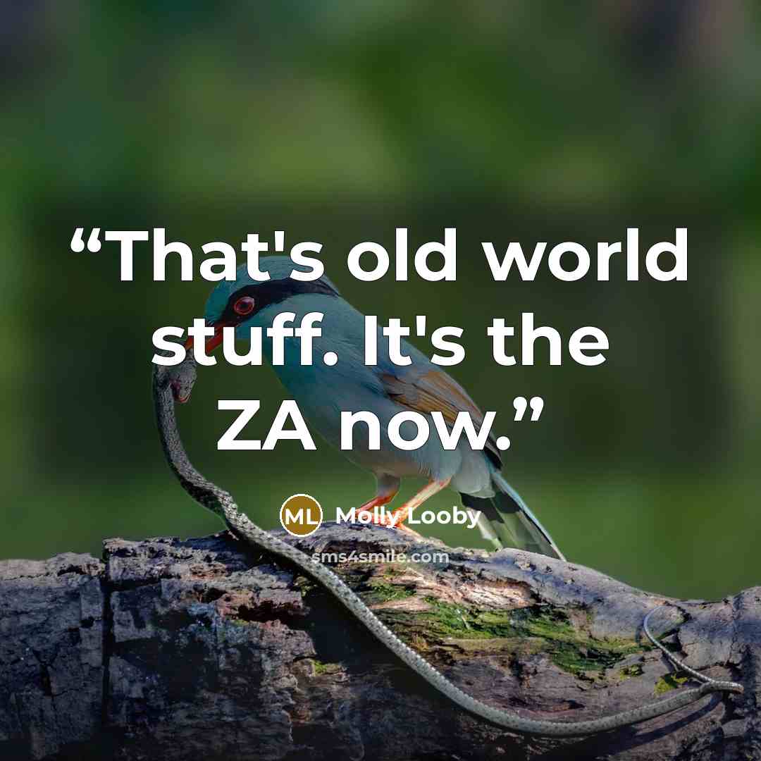 “That's old world stuff. It's the ZA now.” quote by Molly Looby