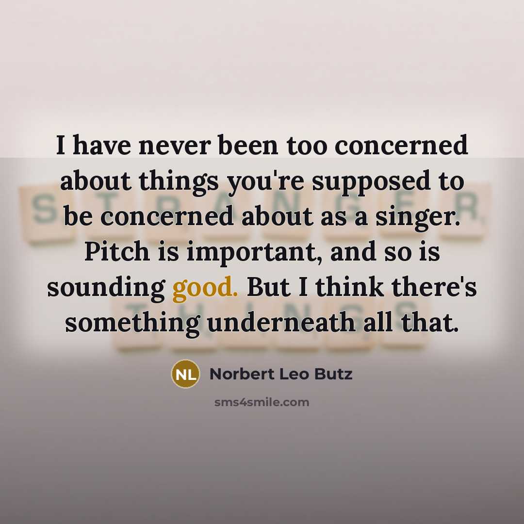 “I have never been too concerned about things you're supposed to be concerned about as a singer. Pitch is important, and so is sounding good. But I think there's something underneath all that.” quote by Norbert Leo Butz