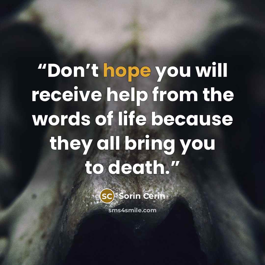 “Don’t hope you will receive help from the words of life because they all bring you to death.” quote by Sorin Cerin