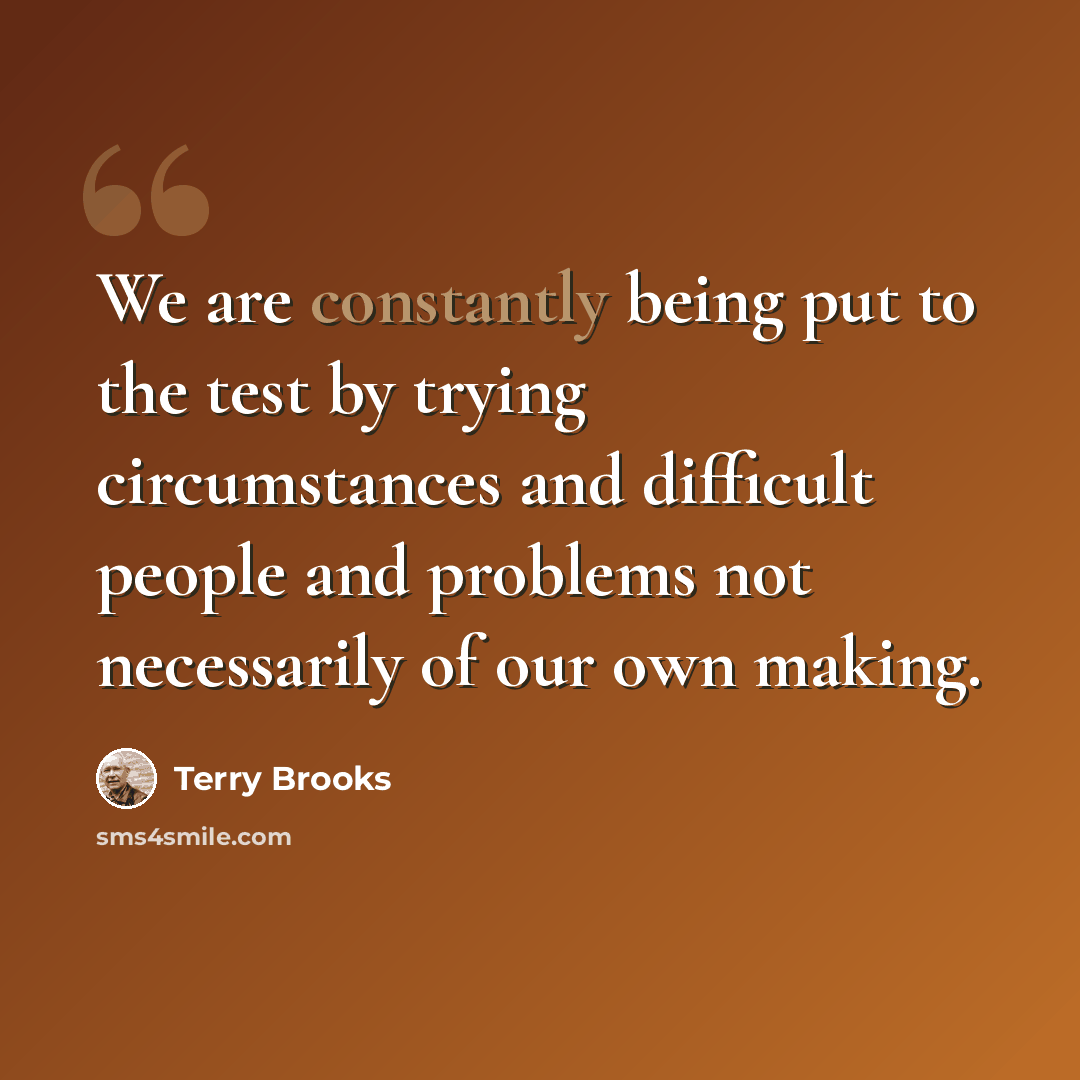 “We are constantly being put to the test by trying circumstances and difficult people and problems not necessarily of our own making.” quote by Terry Brooks