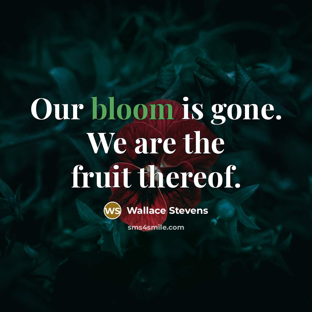 “Our bloom is gone. We are the fruit thereof.” quote by Wallace Stevens