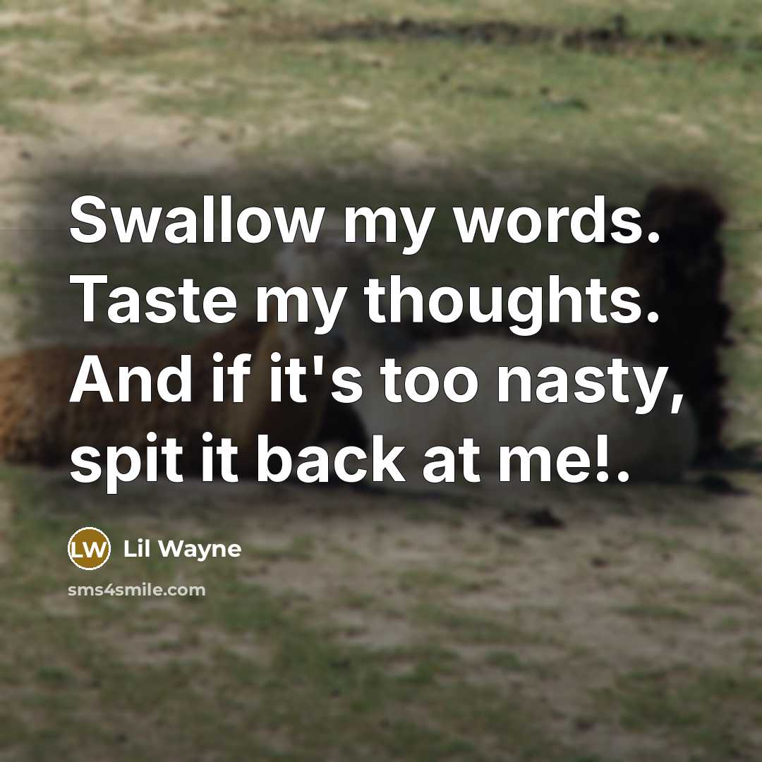 “Swallow my words. Taste my thoughts. And if it's too nasty, spit it back at me!.” quote by Lil Wayne