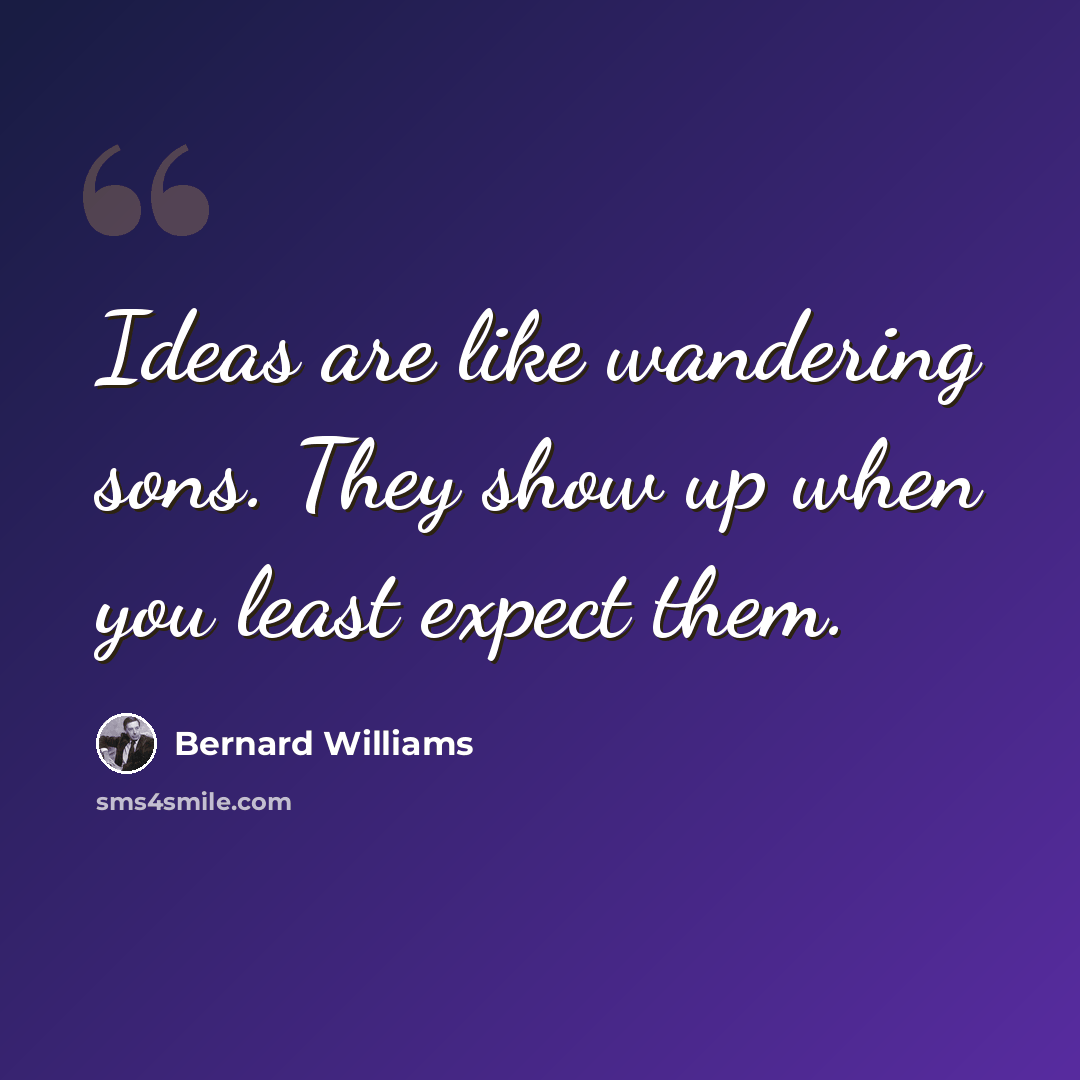 “Ideas are like wandering sons. They show up when you least expect them.” quote by Bernard Williams
