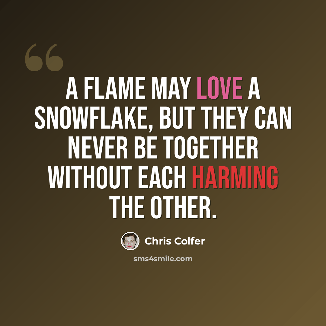 “A flame may love a snowflake, but they can never be together without each harming the other.” quote by Chris Colfer