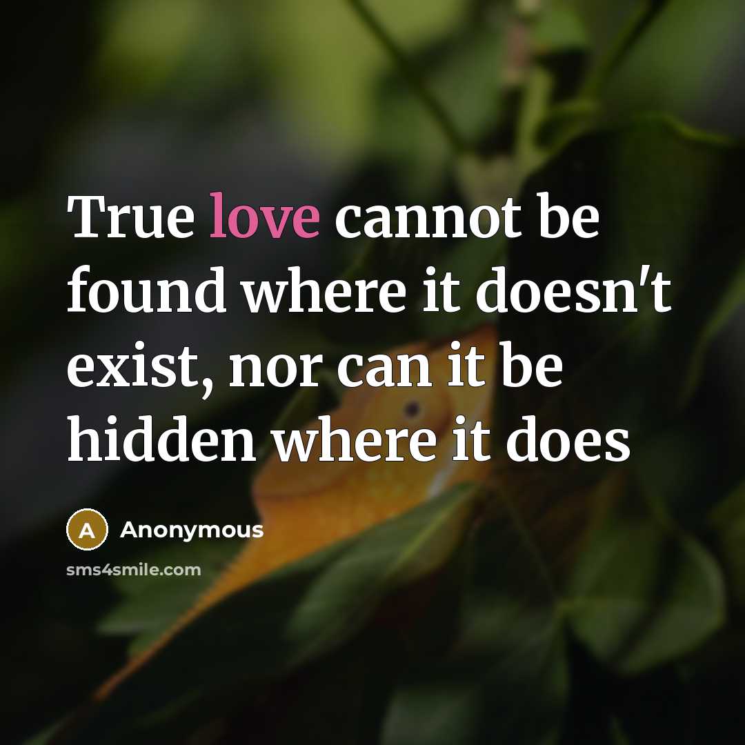 “True love cannot be found where it doesn't exist, nor can it be hidden where it does” quote by Anonymous