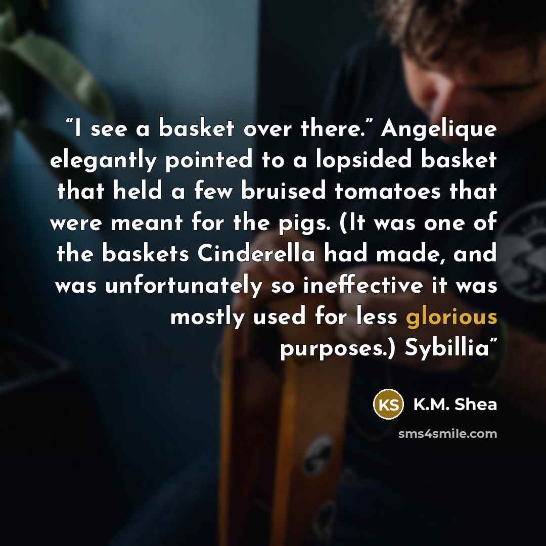 “I see a basket over there.” Angelique elegantly pointed to a lopsided basket that held a few bruised tomatoes that were meant for the pigs. (It was one of the baskets Cinderella had made, and was unfortunately so ineffective it was mostly used for less glorious purposes.) Sybillia” quote by K.M. Shea