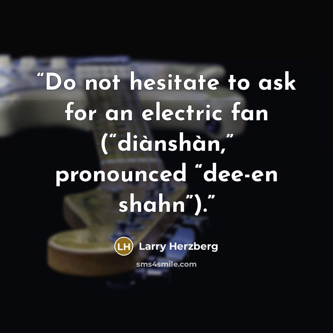 “Do not hesitate to ask for an electric fan (“diànshàn,” pronounced “dee-en shahn”).” quote by Larry Herzberg
