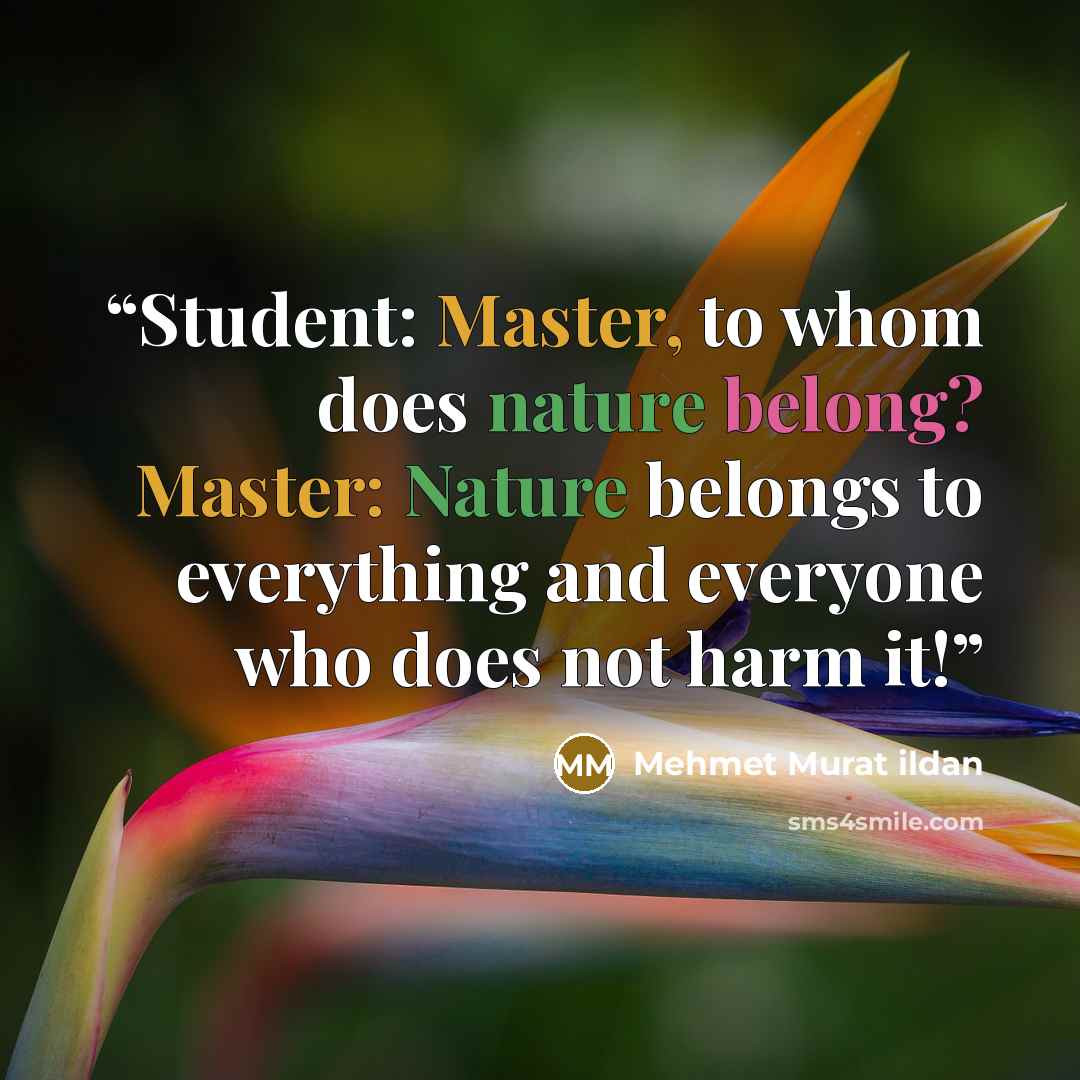 “Student: Master, to whom does nature belong? Master: Nature belongs to everything and everyone who does not harm it!” quote by Mehmet Murat ildan