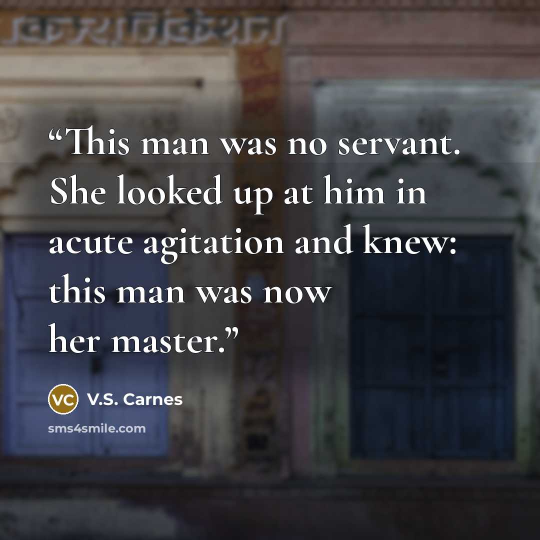 “This man was no servant. She looked up at him in acute agitation and knew: this man was now her master.” quote by V.S. Carnes