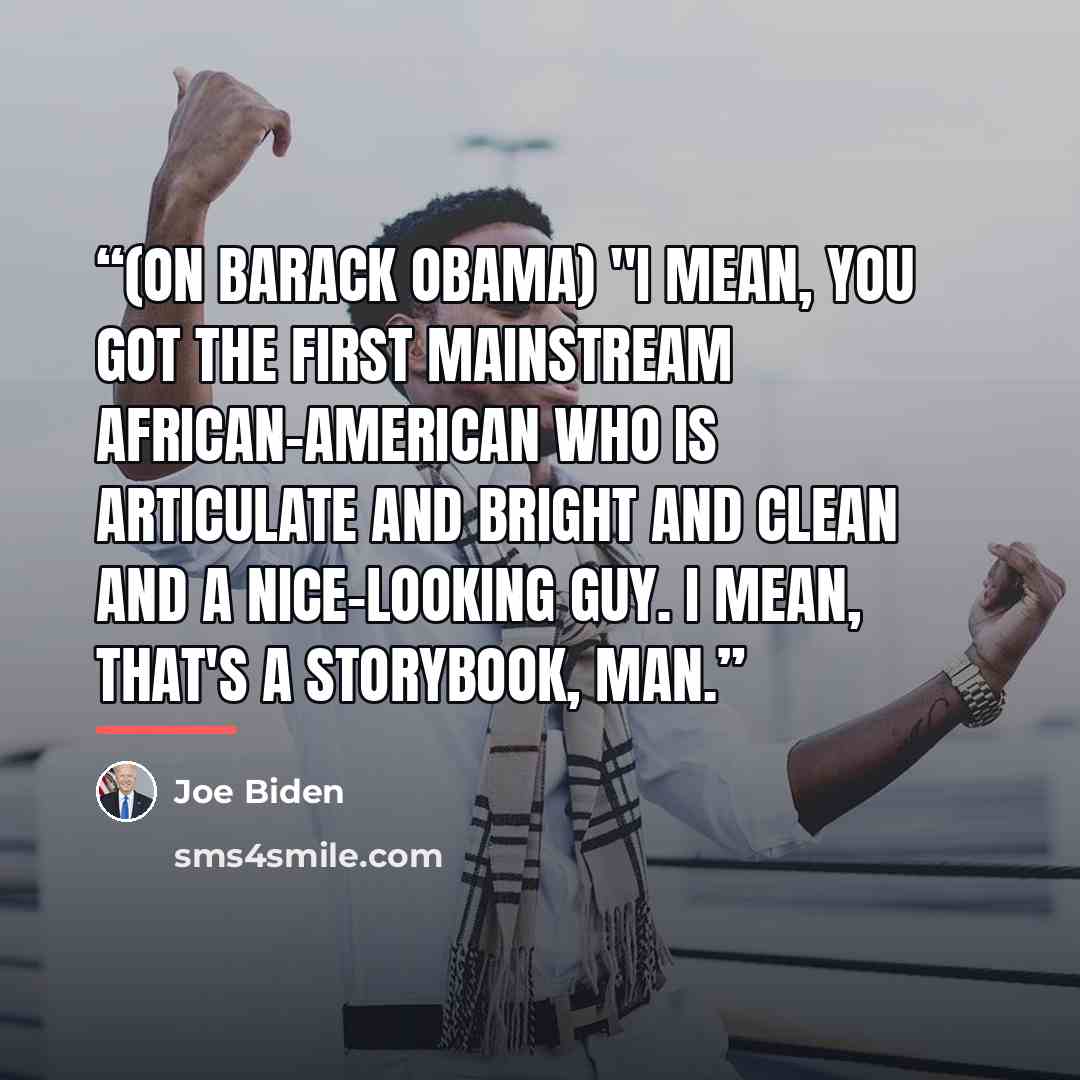 “(On Barack Obama) "I mean, you got the first mainstream African-American who is articulate and bright and clean and a nice-looking guy. I mean, that's a storybook, man.” quote by Joe Biden