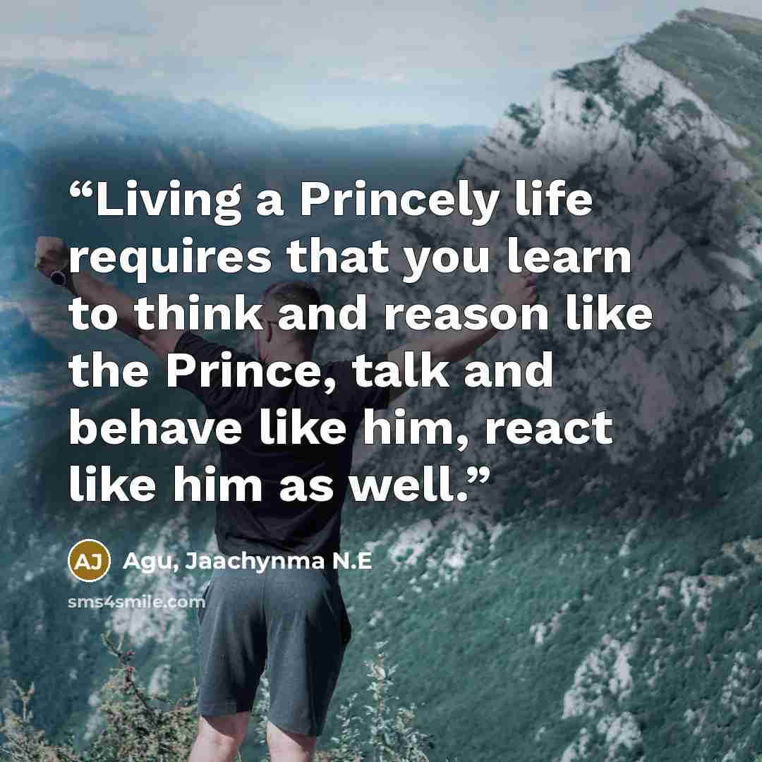 “Living a Princely life requires that you learn to think and reason like the Prince, talk and behave like him, react like him as well.” quote by Agu, Jaachynma N.E
