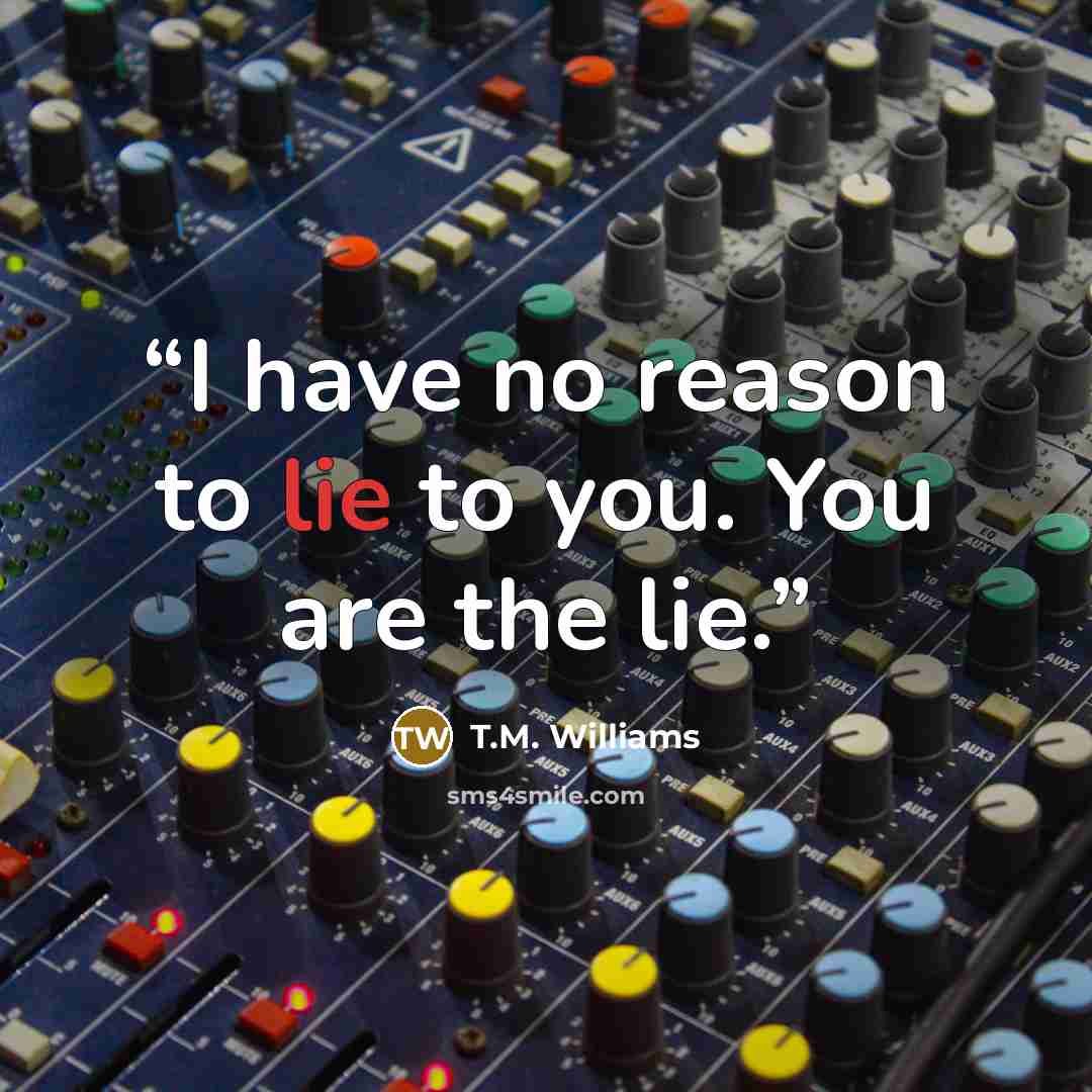 “I have no reason to lie to you. You are the lie.” quote by T.M. Williams