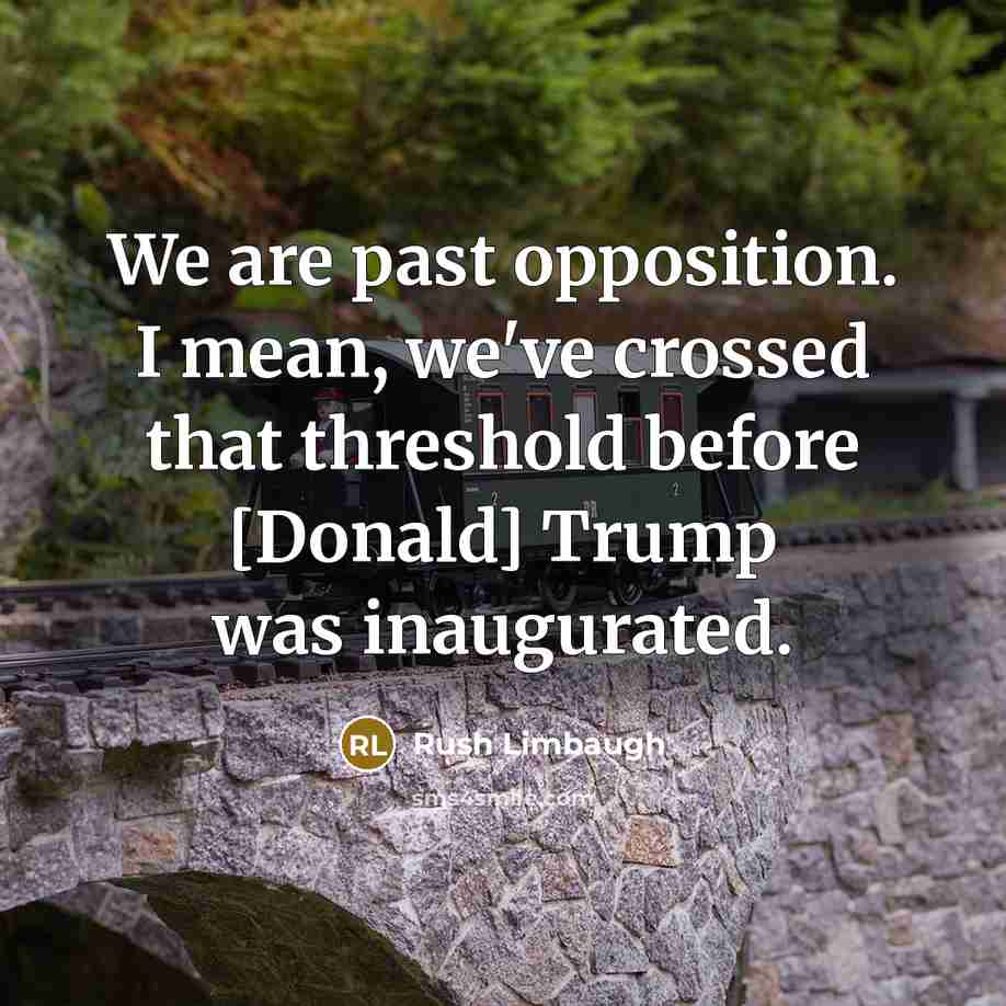 “We are past opposition. I mean, we've crossed that threshold before [Donald] Trump was inaugurated.” quote by Rush Limbaugh