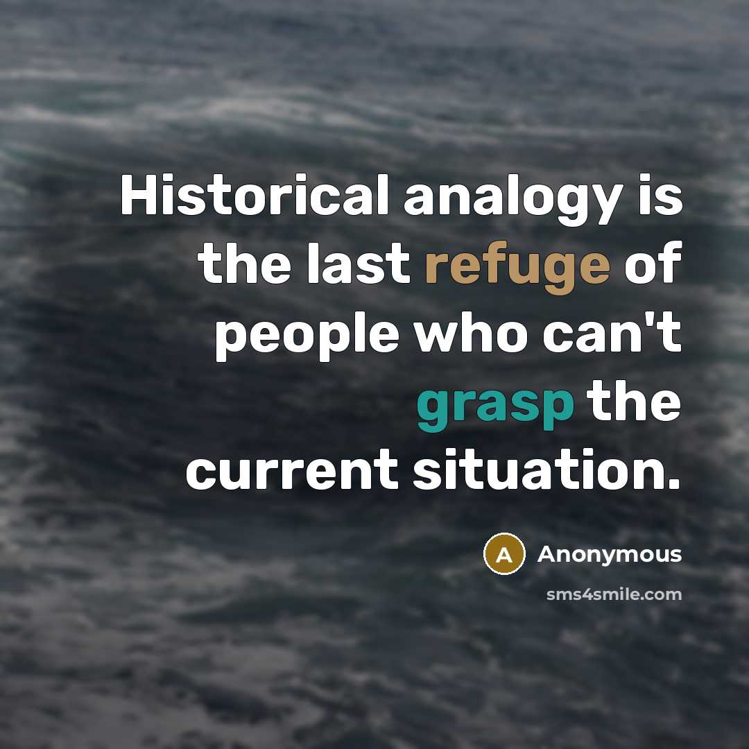 “Historical analogy is the last refuge of people who can't grasp the current situation.” quote by Anonymous