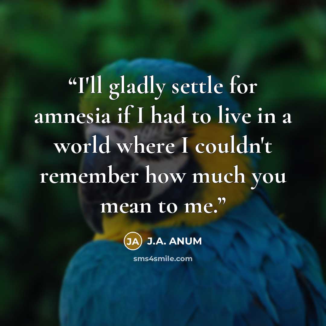 “I'll gladly settle for amnesia if I had to live in a world where I couldn't remember how much you mean to me.” quote by J.A. ANUM