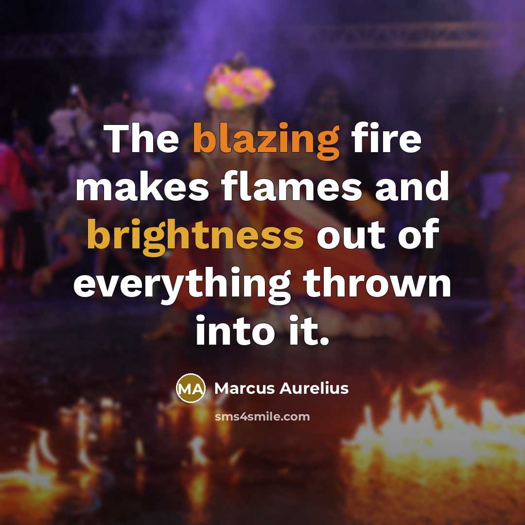 “The blazing fire makes flames and brightness out of everything thrown into it.” quote by Marcus Aurelius