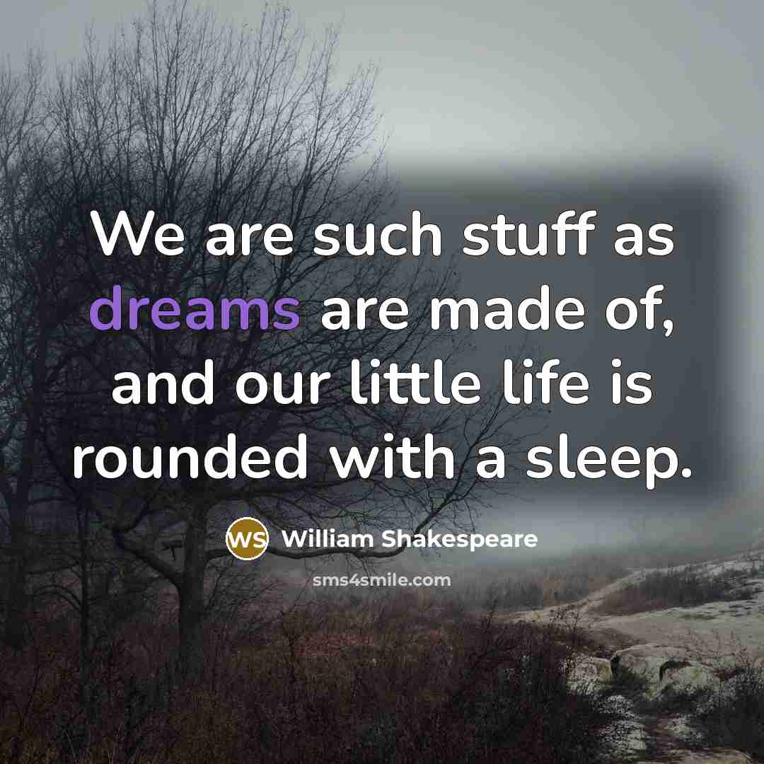 “We are such stuff as dreams are made of, and our little life is rounded with a sleep.” quote by William Shakespeare